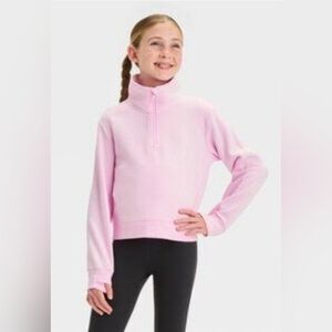 Girls' Medium (8) Pink 1/2 Zip Cotton Fleece Sweatshirt Pullover Thumb Hole New